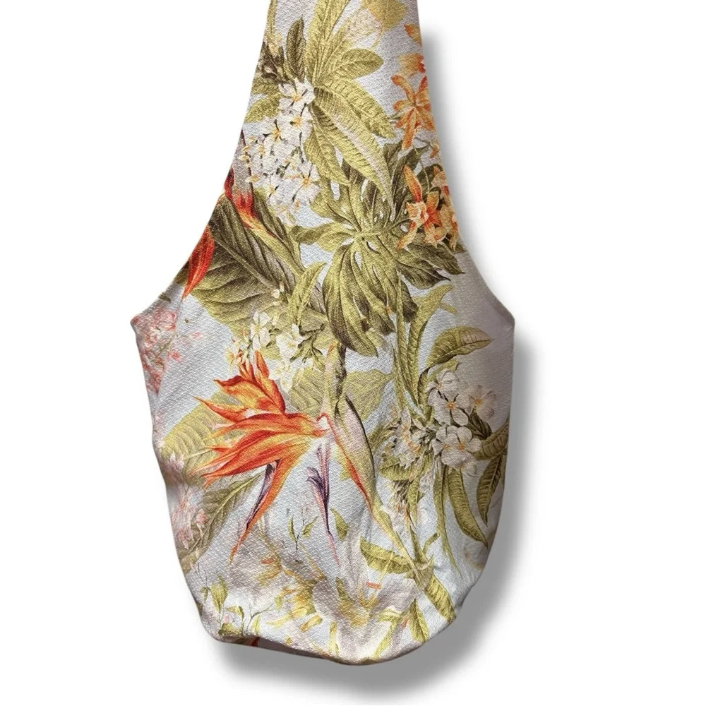 Hawaiian Handmade Tote Barkcloth Cotton Hibiscus Bird of Paradise Tropical